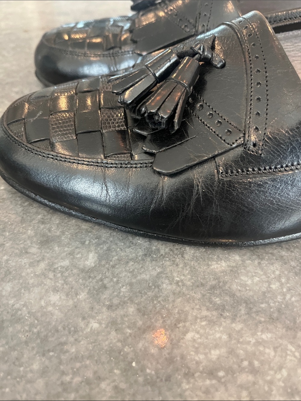 Florsheim Barletta Black Leather Tassel Woven Loafers Italian Made - Picture 6 of 13